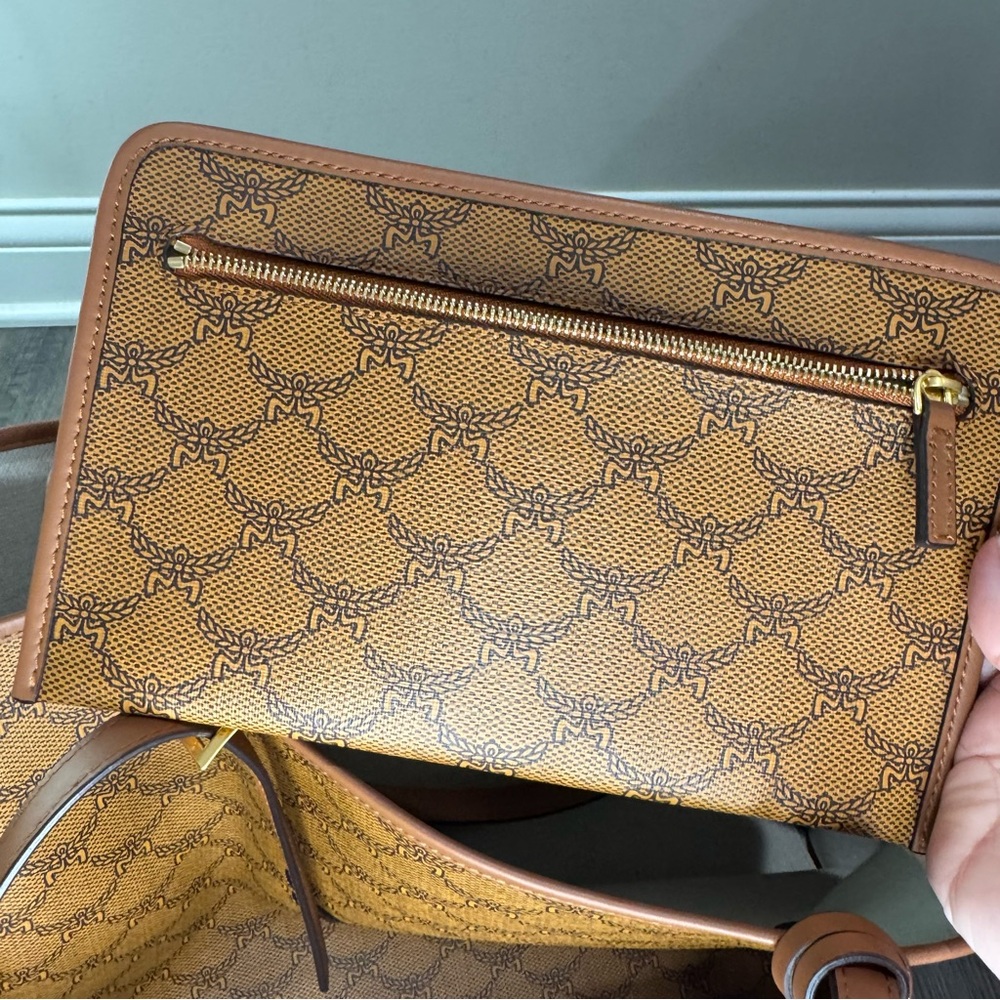 MCM Lauretos Monogram Canvas Medium Shopper Tote in Cognac - Picture 13 of 16